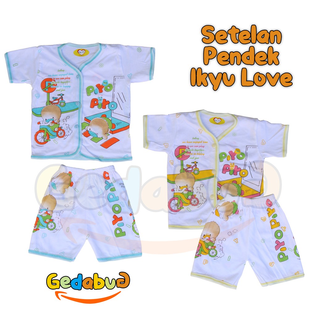 3 Setel - Setelan Pendek Bayi Ikyu Love | Baju Pendek + Celana Pendek Bayi