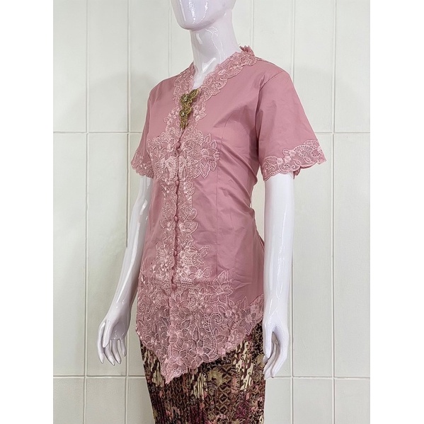 JESS01 - Daliyu KEBAYA ENCIM JUMBO LENGAN PENDEK BORDIR SENADA Katun Stretch / 2L 3L 4L 5L-Dusty Pink