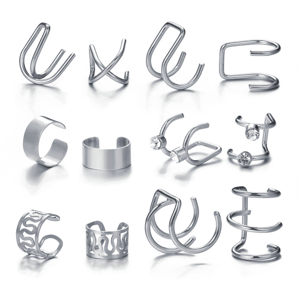 IFYOU Set Perhiasan Anting Klip Telinga Model Terbuka Dapat Disesuaikan Warna Emas Gaya Retro Korea