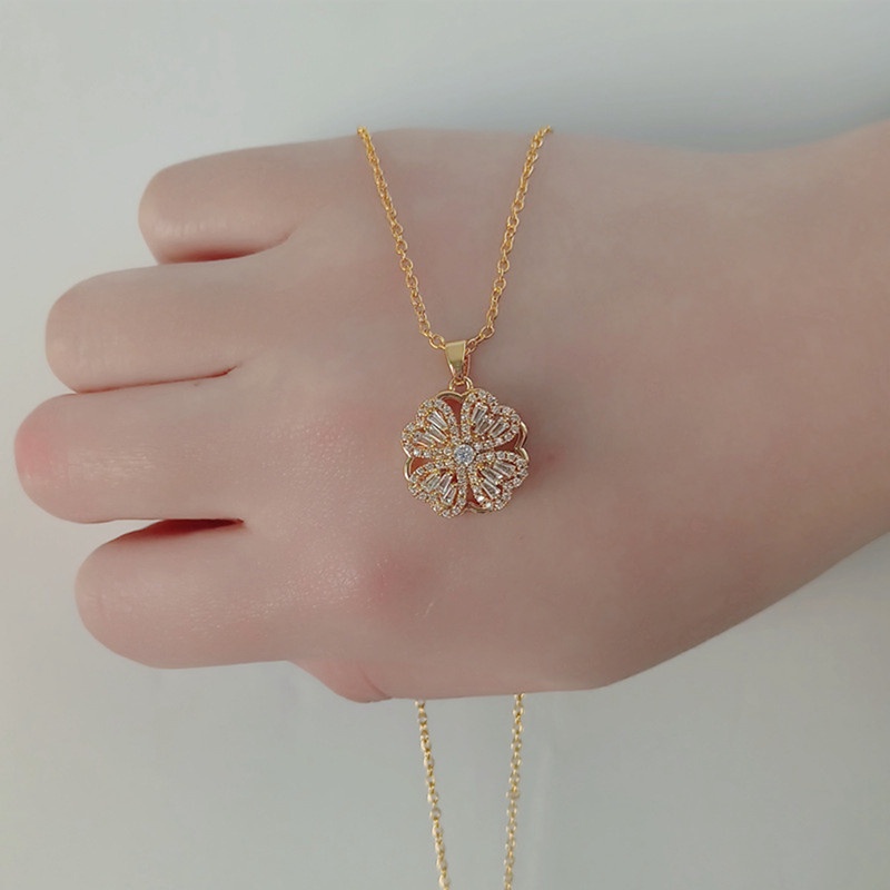 Fancyqube Kalung Klavikula Desain Bunga Matahari Hati Kincir Angin Bahan Zirkon Gaya Korea