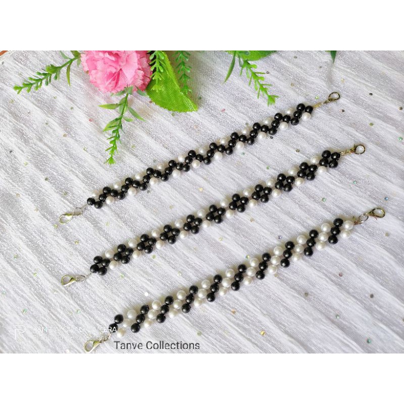 Konektor ABC hitam putih mutring / Konektor masker hijab// Konektor mutiara/ strap masker