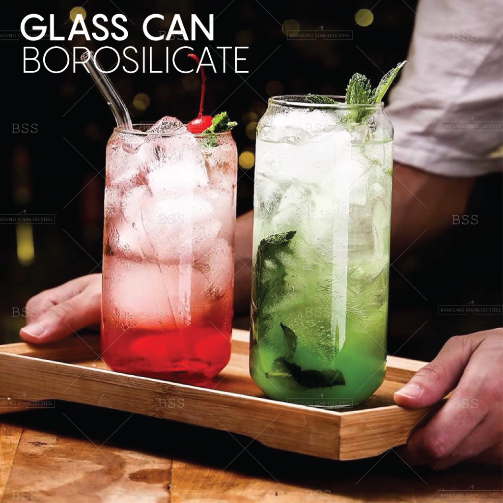 Gelas Kaca Aesthetic Borosilicate Can Beer Mojito Juice Jus Glass Air Minum Cantik Unik Simple Polos