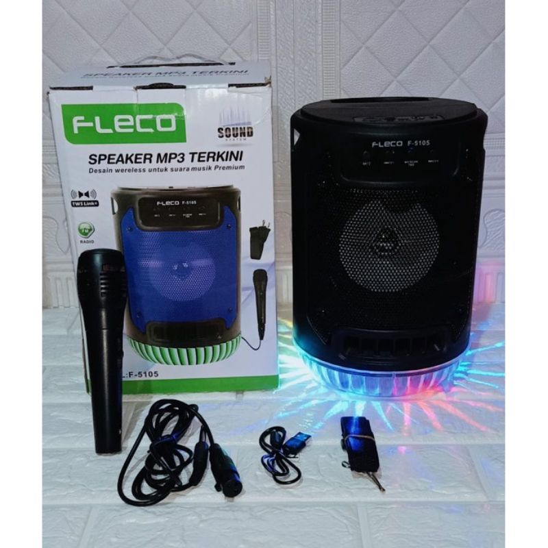 Speaker Bluetooth Karaoke Fleco F-5105 /F-6121 UK.6'5 Inch  Bonus Mic Karaoke Lampu Disco