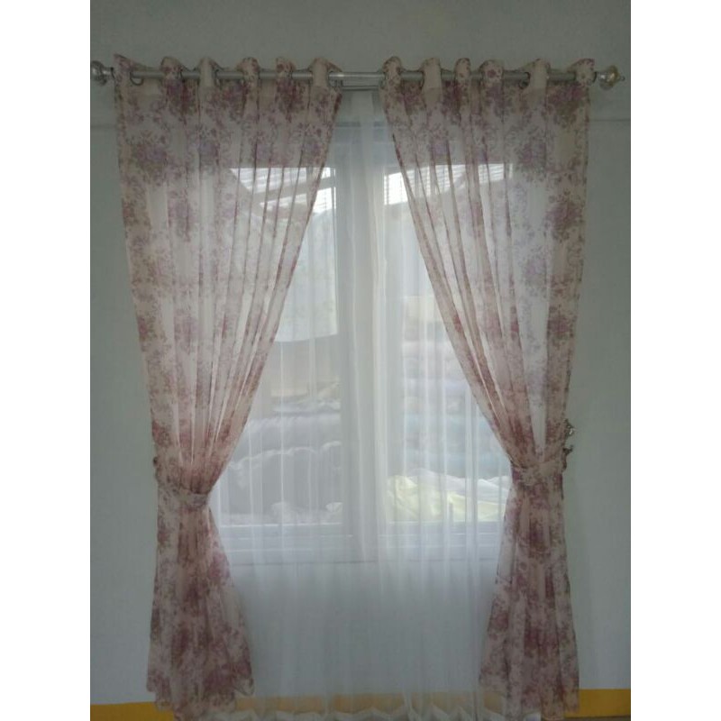 vitrase Gorden tirai pink bunga bunga