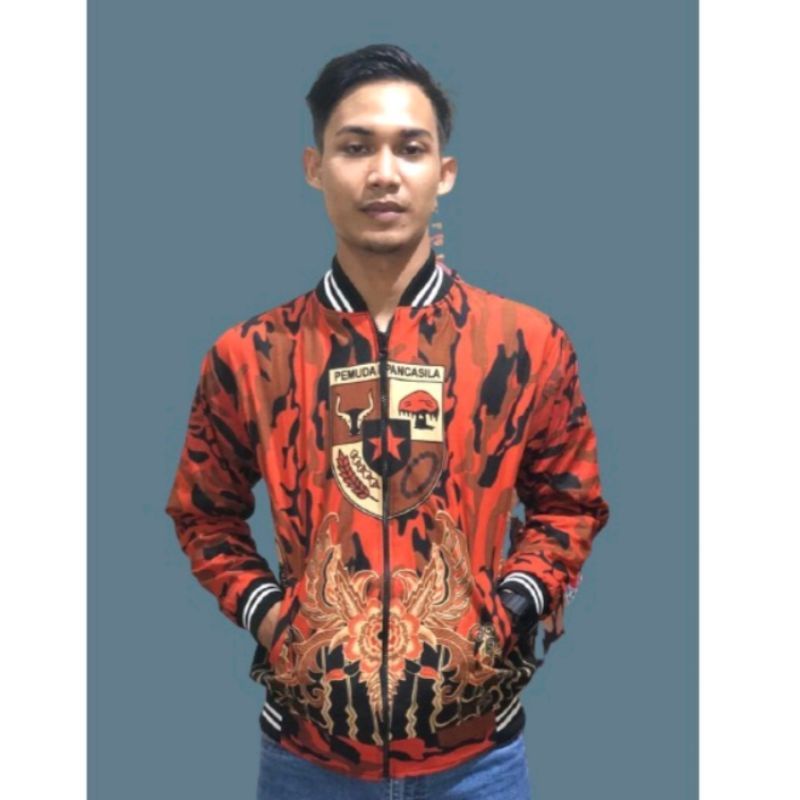 JAKET PEMUDA PANCASILA NASIONAL Bomber Batik Bahan Katun Lapis Furing Free Masker
