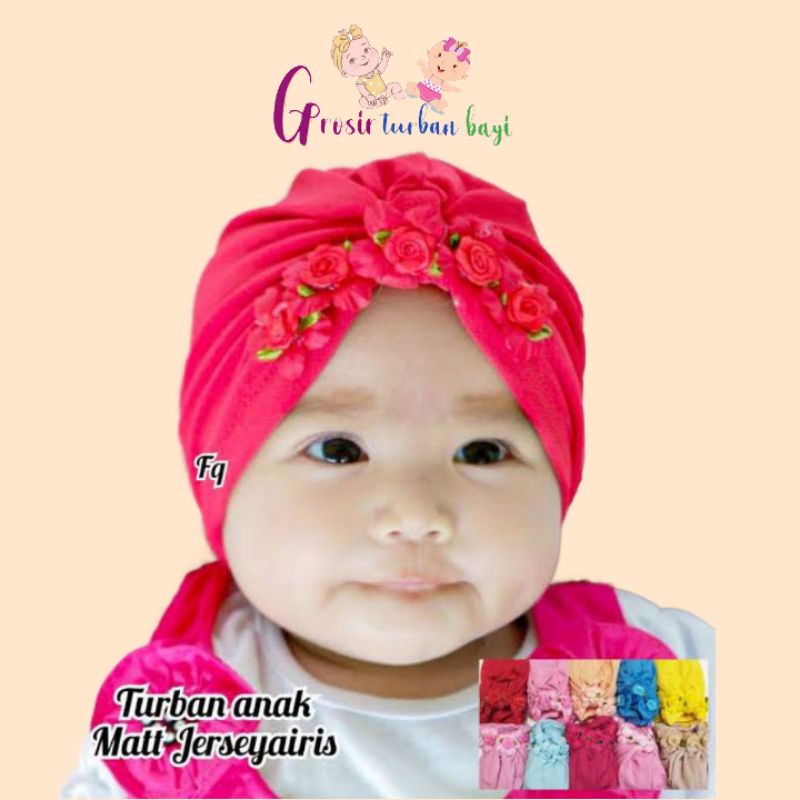 Turban bayi bunga Klopak warna kucai /turban bayi perempuan/ciput anak motif bunga kucai/ciput anak 