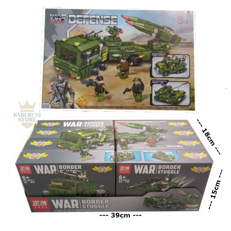 Lego Brick ZHBO 8003 War Border Stuggle Truck Tank Kendaraan Perang Militer 1SET 8in1