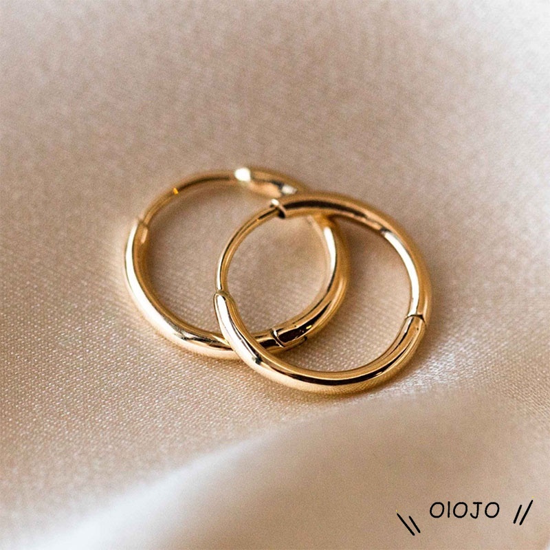 1 Pair Dasar Anting Hoop Kecil Sederhana Tabung berlapis Emas Anting Lingkaran Stud - ol