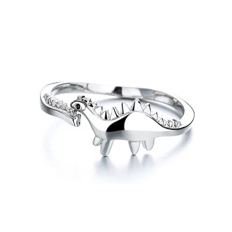 Cincin Desain Dinosaurus Warna Silver Untuk Wanita