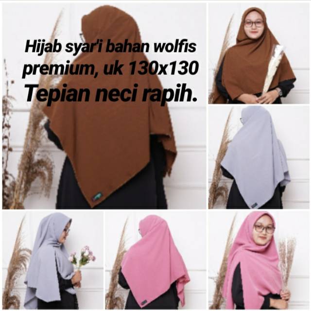 Hijab syar'i/ segi empat syar'i / hijab wolfis premium /hijab wolfis