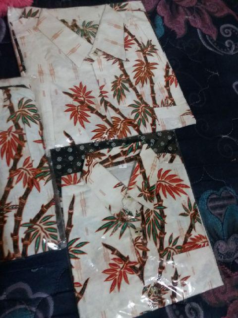 Baju Batik Couple Keluarga Motif Bambu Putih