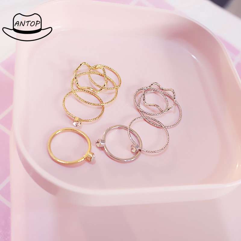 Antop！5Pcs / Set Cincin Jari Aneka Bentuk Warna Silver untuk Wanita