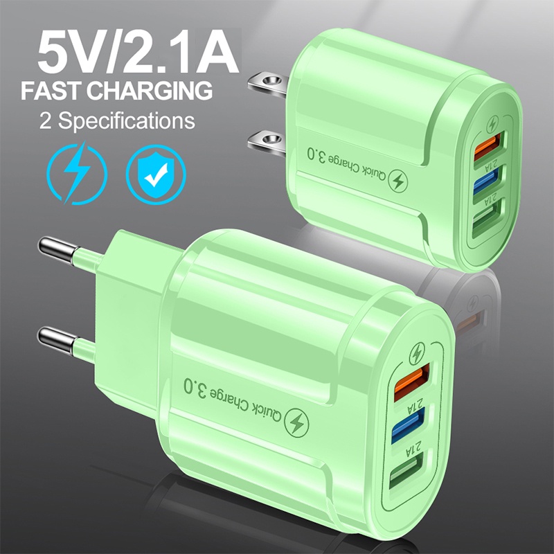 Adapter Charger Dinding 3 Port USB 3.0 Fast Charging Plug US / EU Untuk Handphone