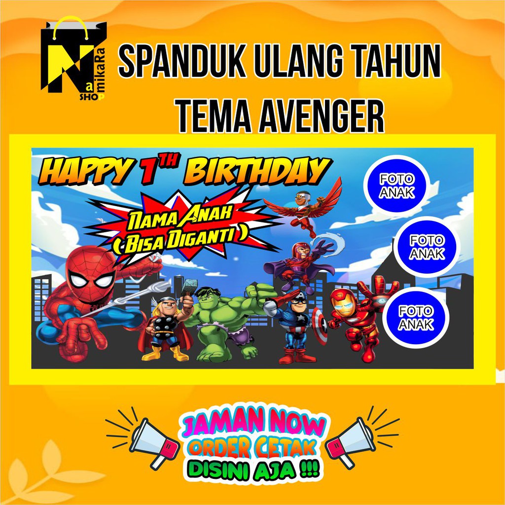 Spanduk Banner Backdrop Ulang Tahun Anak Tema Avenger/Banner Happy Birthday Anak Edisi Avenger/ Span