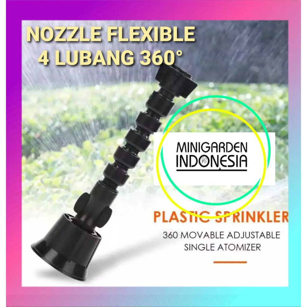 FLEXIBLE NOZZLE 4 LUBANG sprayer elektrik putar elastis spruyer mist fogger kabut irigasi taman