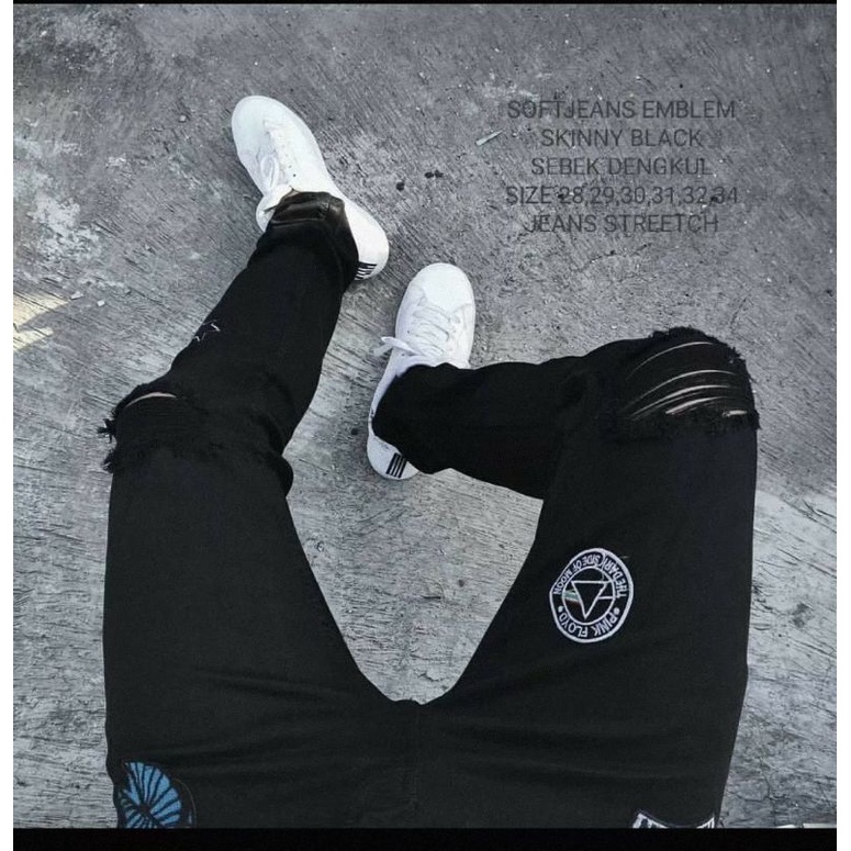 celana panjang shoft jeans emblem sobek Exstrem RN.SEVEN