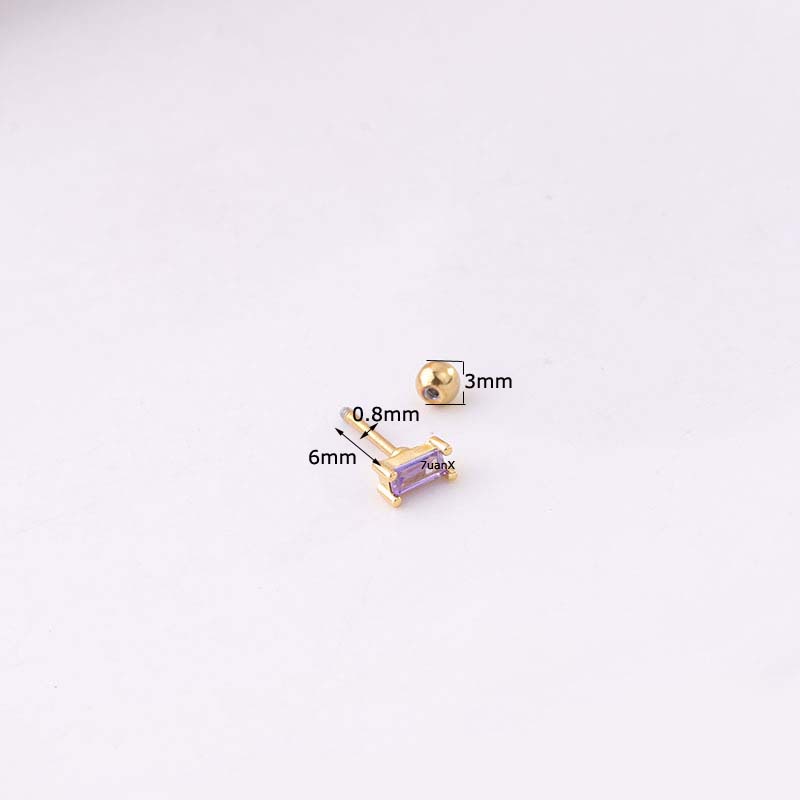 1pc Anting Tindik Bentuk Kotak Bahan Stainless Steel Dengan Zircon 20gauge