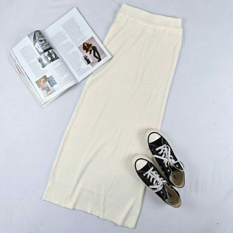 Promo!! Rok rajut span/ Rok Rajut/ROK SPANN RAJUT/ROK RAJUT PREMIUM/ROK WANITA/ROK PANJANG/-broken white
