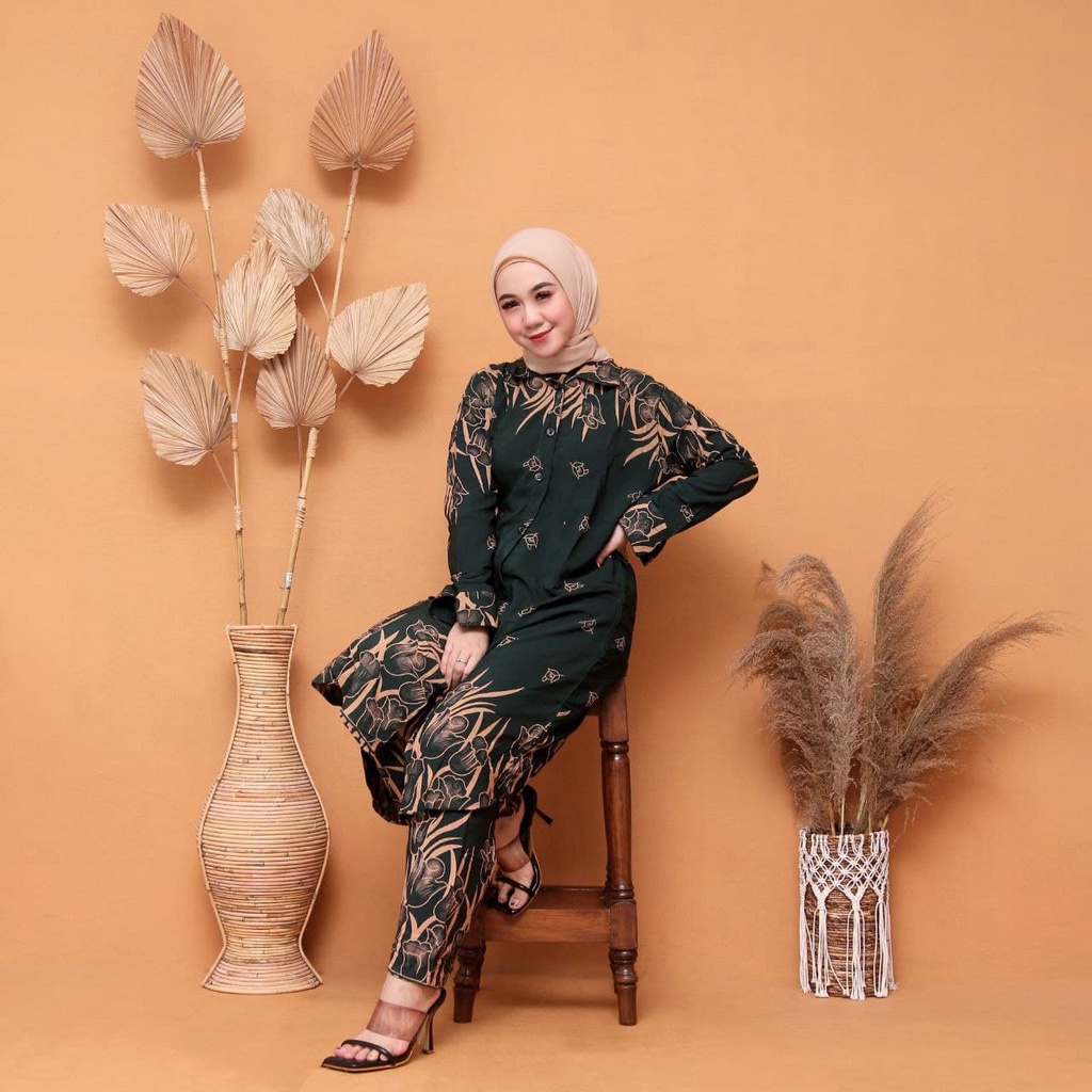 One Set Tunik Rayon Premium Lengan Panjang LD 110 Setelan Tunik Wanita Muslim Kekinian