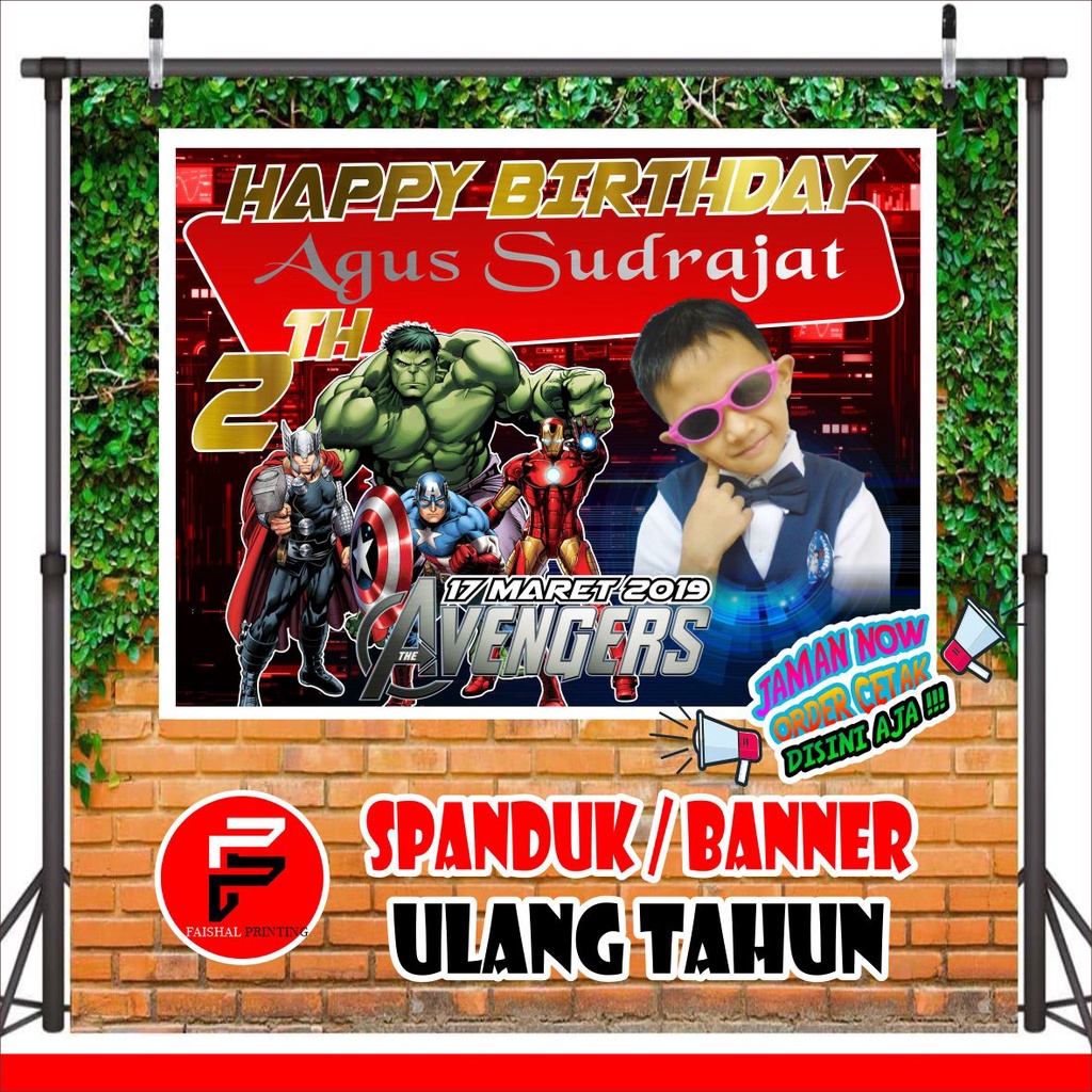 Spanduk / Banner / Backdrop Ulang Tahun Custom Tema avenger ukuran 1,2 x 0,8 m