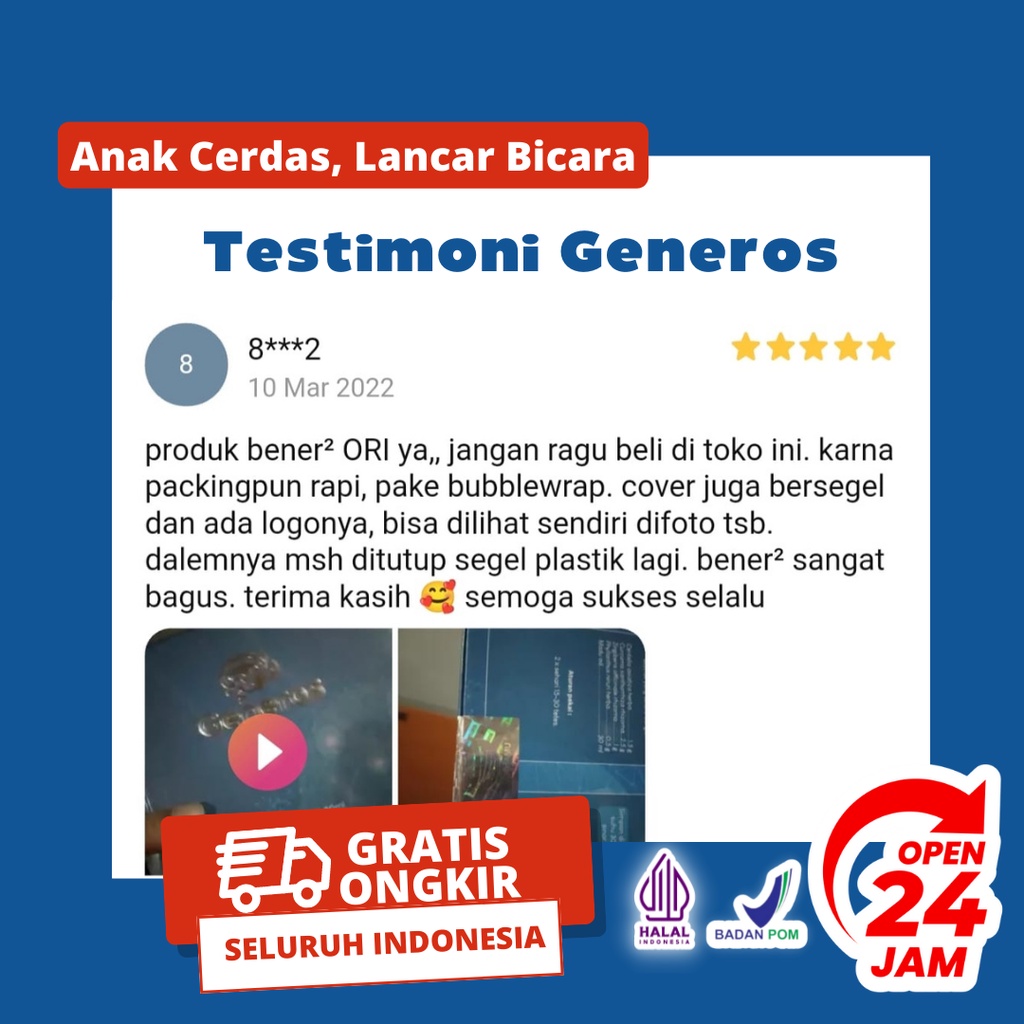 3 BOX GENEROS 100% ORIGINAL 3 BOX | Vitamin Nutrisi Otak Anak Speech Delay Ori Telat Bicara Ampuh Menutrisi Otak Anak Secara Alami Tanpa Efek Samping Mencerdaskan Anak GENEROS