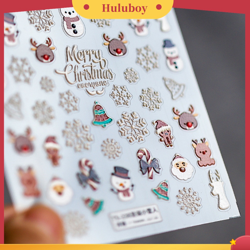 Huluboy Huluboy♡ Stiker Kuku Aneka Bentuk Ukiran Snowflake Sayap Putih Wol Efek 5D Warna-Warni Untuk Kecantikan