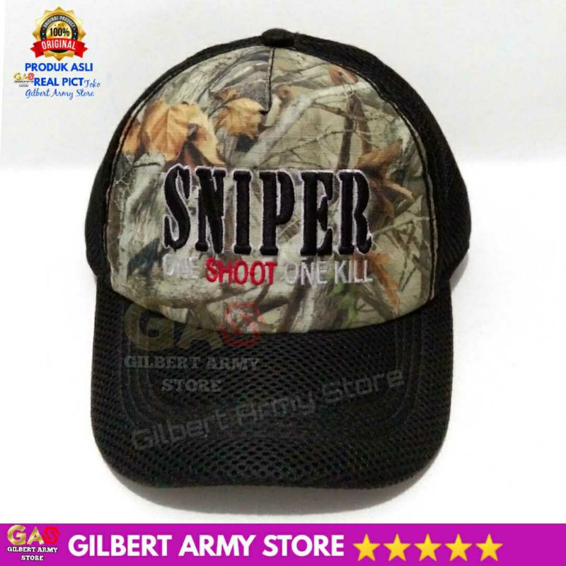 Topi Sniper Loreng Camo Variasi Jaring Hitam Logi Bordir GILBERT ARMY STORE Terbaru Pria Distro Keren