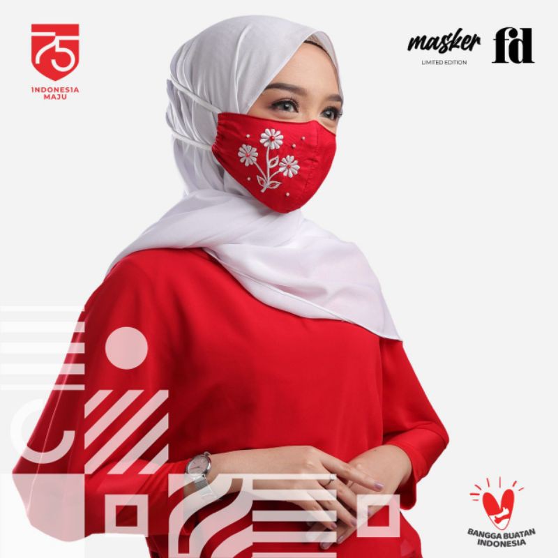 Masker merah putih/ masker hijab/ masker brokat/ masker pengantin/ masker kain/ masker oneto