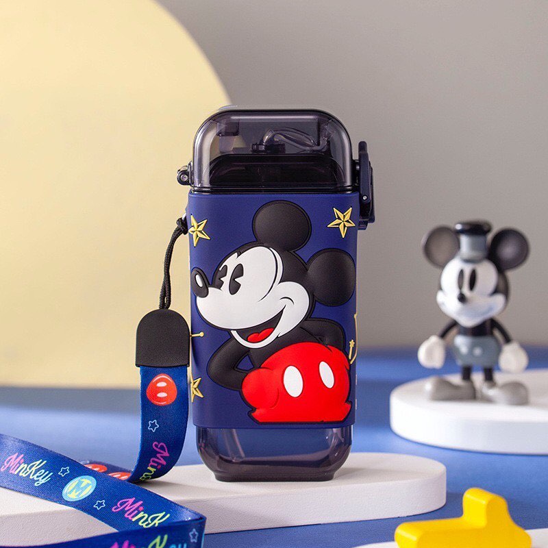 DISNEY Botol Minum Anak Unik dengan tali dan sedotan /  ORIGINAL Disney water bottle Elsa Mickey donald Cars / Botol Minum Anak disney-Mickey biru