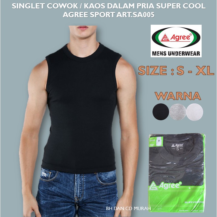 Singlet Katun Pria Agree/ Kaos Dalam Tanpa Lengan Pria Katun Dewasa Warna Putih, Hitam dan Abu Adem Dan Nyaman Dipakai