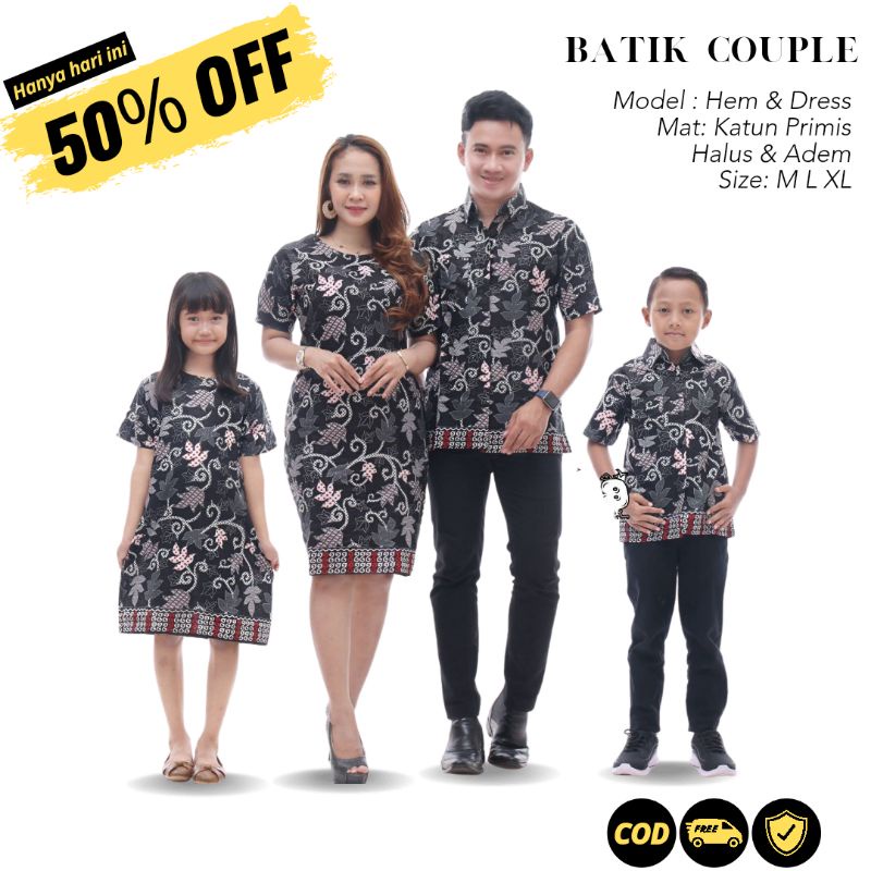 Batik couple keluarga seragam kondangan baju kerja kemeja lengan pendek pria hem dress wanita anak a