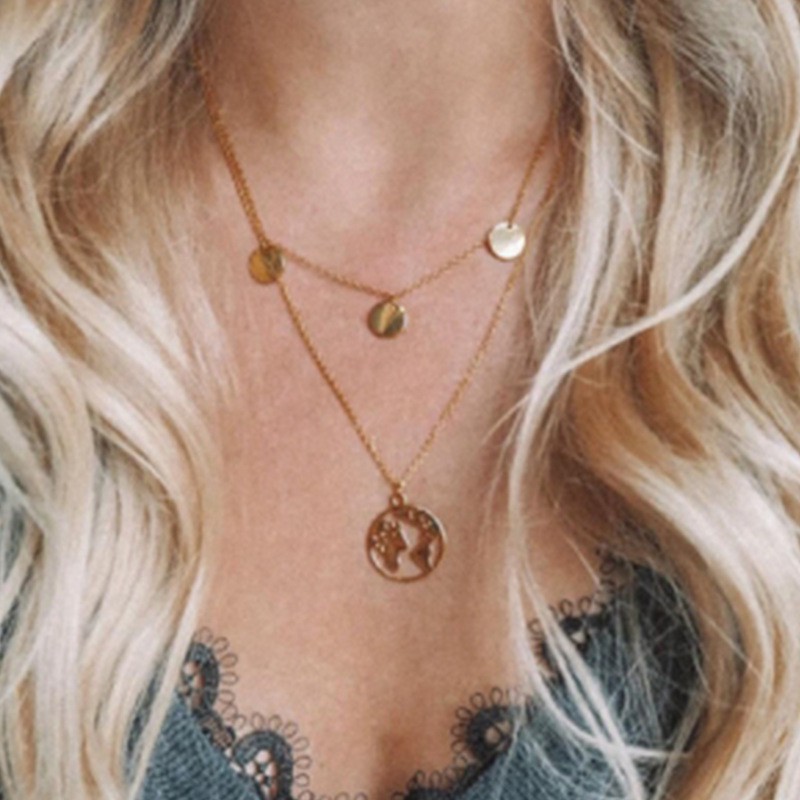 ➰CKK➰ Hanzel Earth Neclace FA108 Kalung 2layer peta bumi wanita