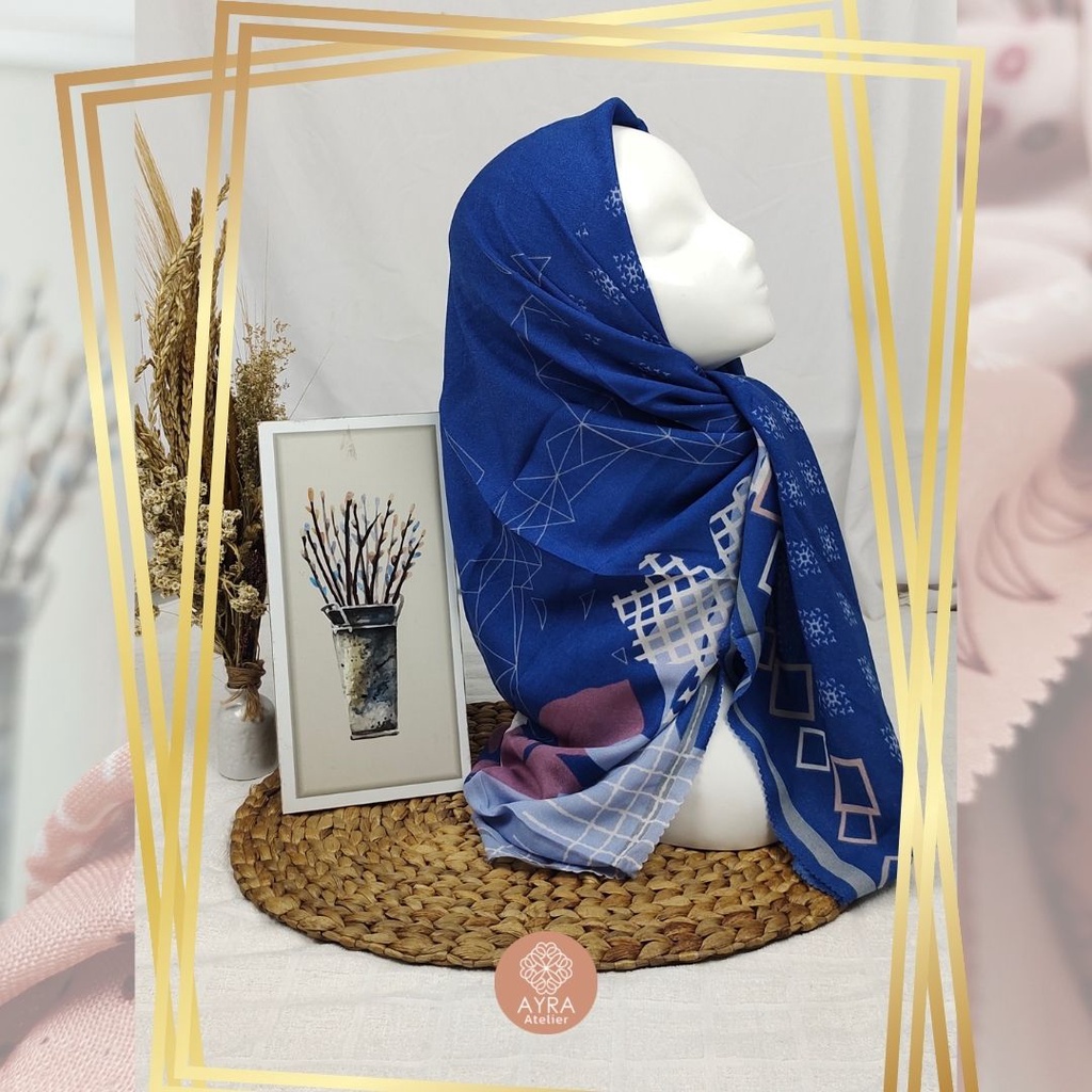 HIJAB SYARI SEGIEMPAT KERUDUNG JUMBO MOTIF JILBAB BESAR KERUDUNG JUMBO LASERCUT 130 cm JILBAB SYAR'I 130cm azzura Aubrey-I Blue
