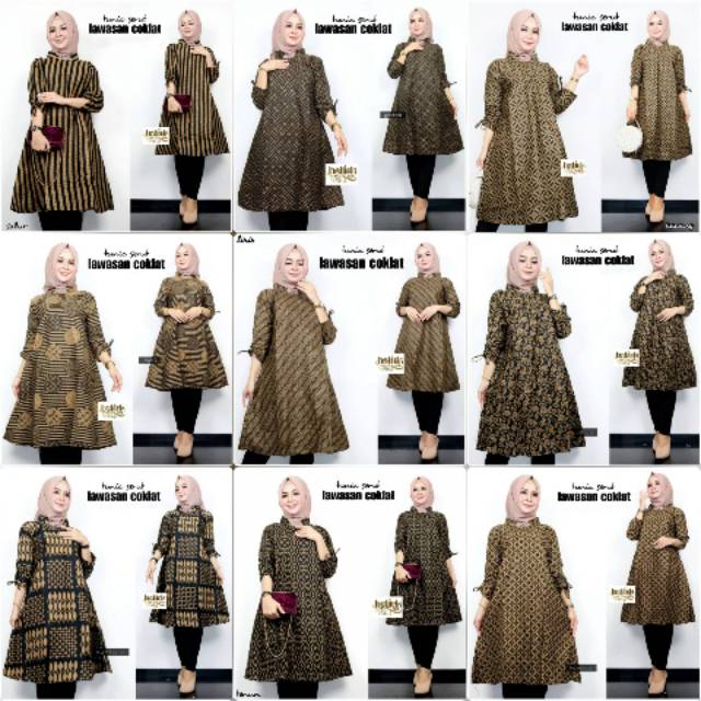 Tunik serut lawasan coklat atasan batik wanita TB 034