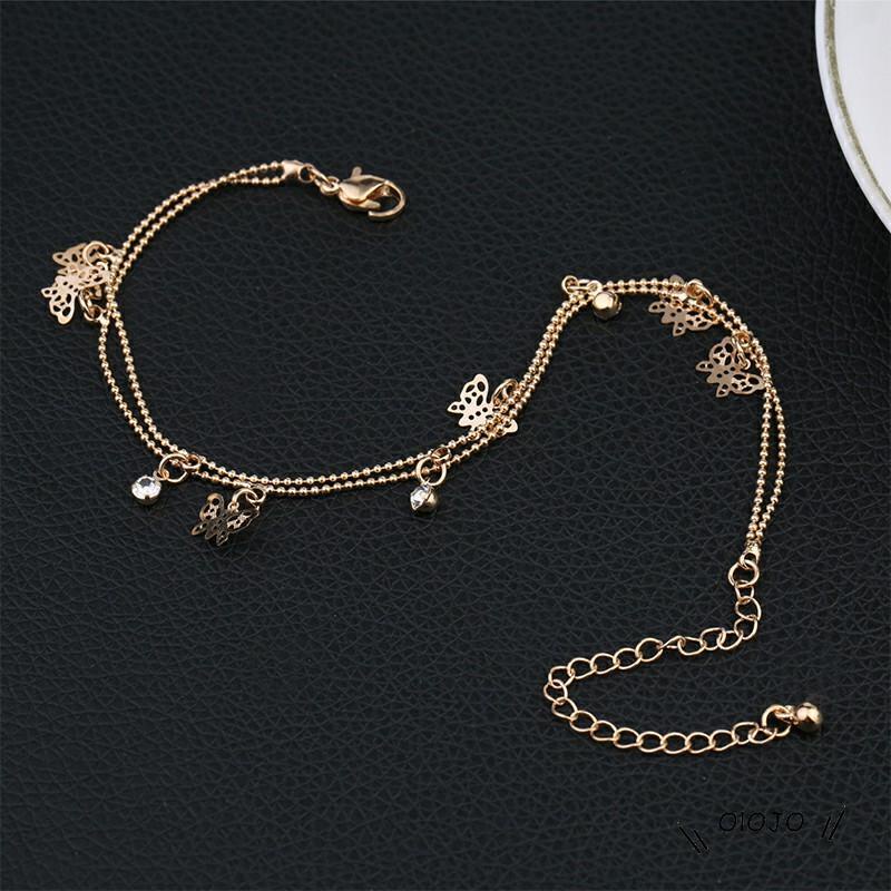 Gelang Kaki Dua Lapis Dengan Liontin Butterfly Hollow Bahan Alloy Untuk Wanita - ol2