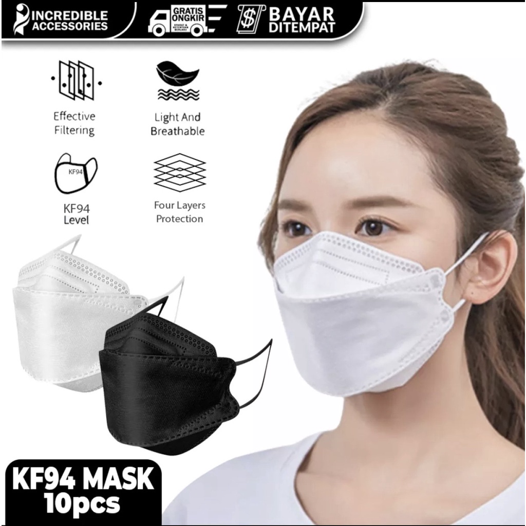 masker kf94 4ply isi 10pcs hitam putih