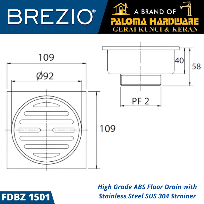 FLOOR DRAIN BREZIO FDBZ 1501 Lubang Saringan Air  GOT Lantai Mandi