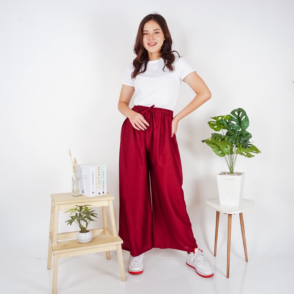 Celana kulot panjang wanita bahan rayon variasi warna polos premium