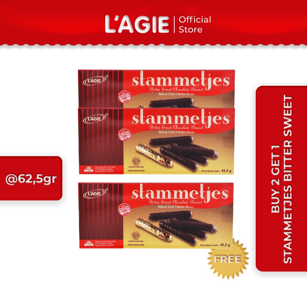 

BUY 2 GET 1 FREE Lagie Coklat Stik Stammetjes Bitter Sweet @62,5gr