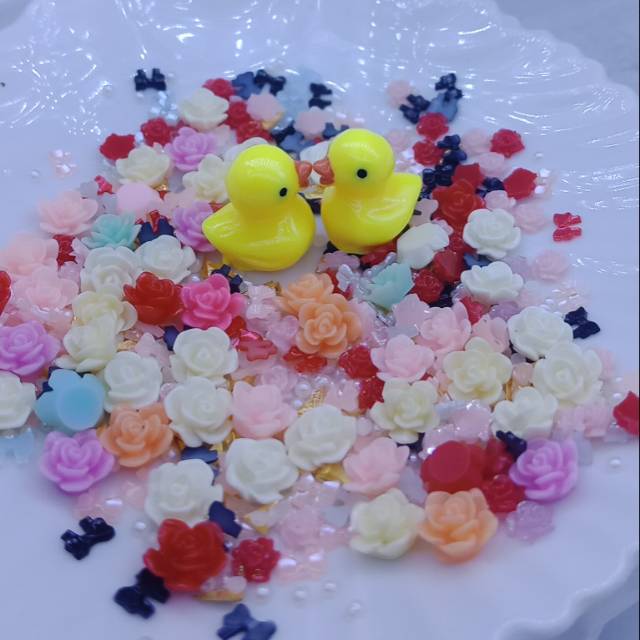 NAIL SCRAPBOOK RESIN FLOWER RIBBON PEARL 3gr per bag