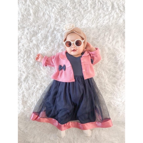 Dress gamis double bow gamis dress set anak cewek perempuan gamis anak perempuan baju lebaran anak dress gamis muslim anak baby 1-3 tahun