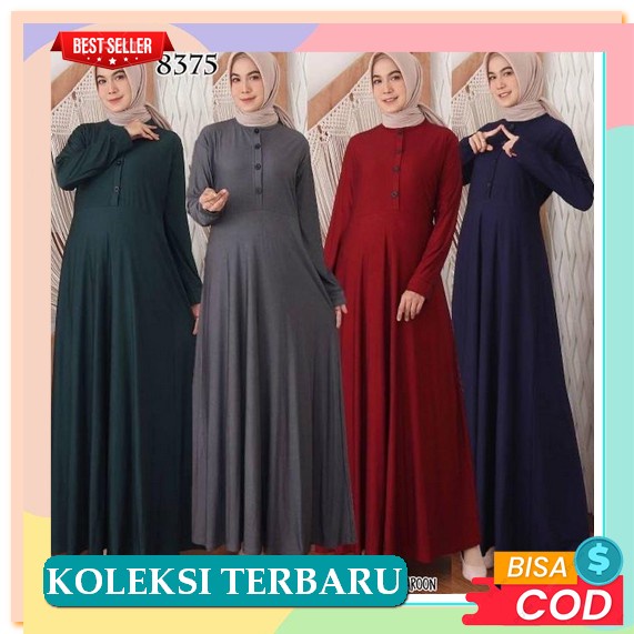 Gamis Remaja Terkini Terbaik Viscose Cewek Syari Ceruty U8V7 Simple Promo Putih Lebaran Polos Muslim
