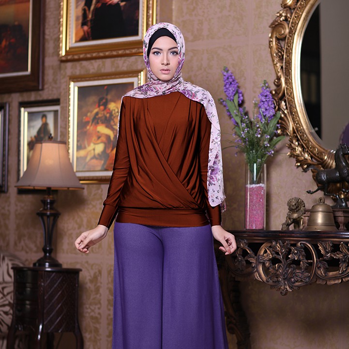 BIG SALE 2022 / BAJU ATASAN JERSEY PREMIUM / BLOUSE CANTIK ANSTEY JERSEY SILANG COKLAT KOPI / ATASAN