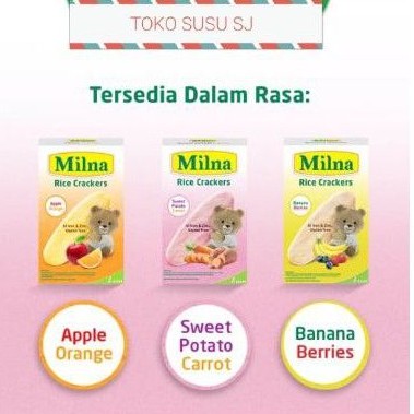 MILNA RICE CRACKERS BANANA BERRIES APPLE ORANGE SWEET POTATO CARROT 5 X 4GR