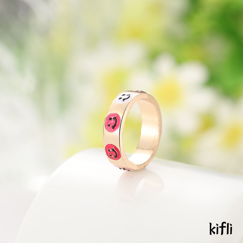 Fashion Sederhana Macarons Bohemian Kartun Cincin,Cinta Smiley Bunga Bintang Seri,Cincin Pasangan