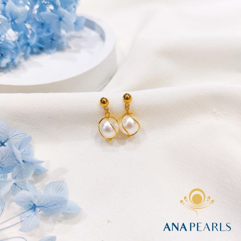 Giwang Emas Mutiara Air Laut Asli