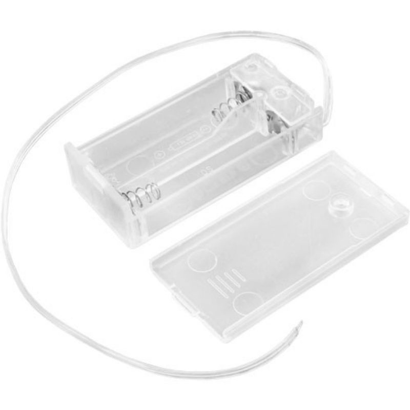 2x AA Battery Holder Baterai Case transparant Batere Box dengan tutup