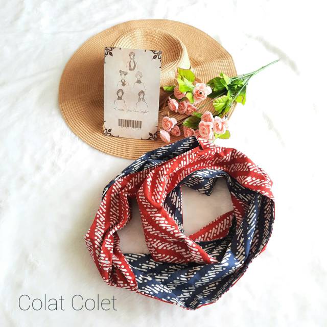 Scarf Batik Kombinasi Parang Merah Biru
