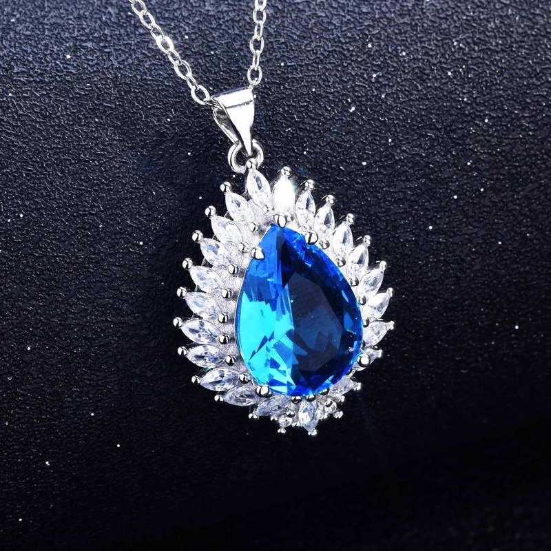 Natural Sri Lankan Sapphire Moissanite Water Drop Pear-Shaped Flame Necklace