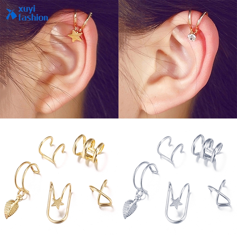 Ear clip Suit 5-piece set Creative personality Double C Cartilage U shape Earless hole Stud earring